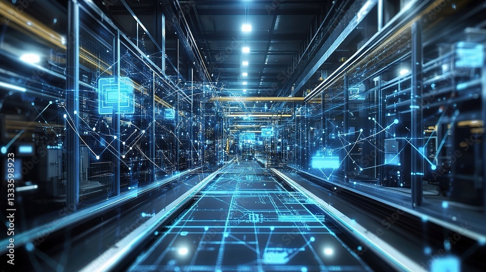 Fototapeta premium Advanced Smart Factory with Connected Infrastructure Design Concept