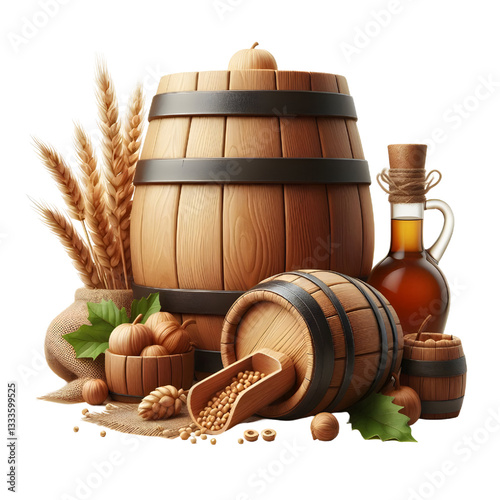 Wooden oak barrel isolated on white background