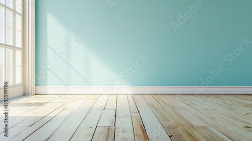 Empty Room with Light Blue Walls and Wooden Floor