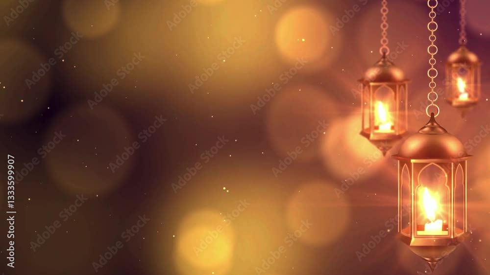 4K Islamic lantern in the beautiful light animation  blurred lamp and sparkles