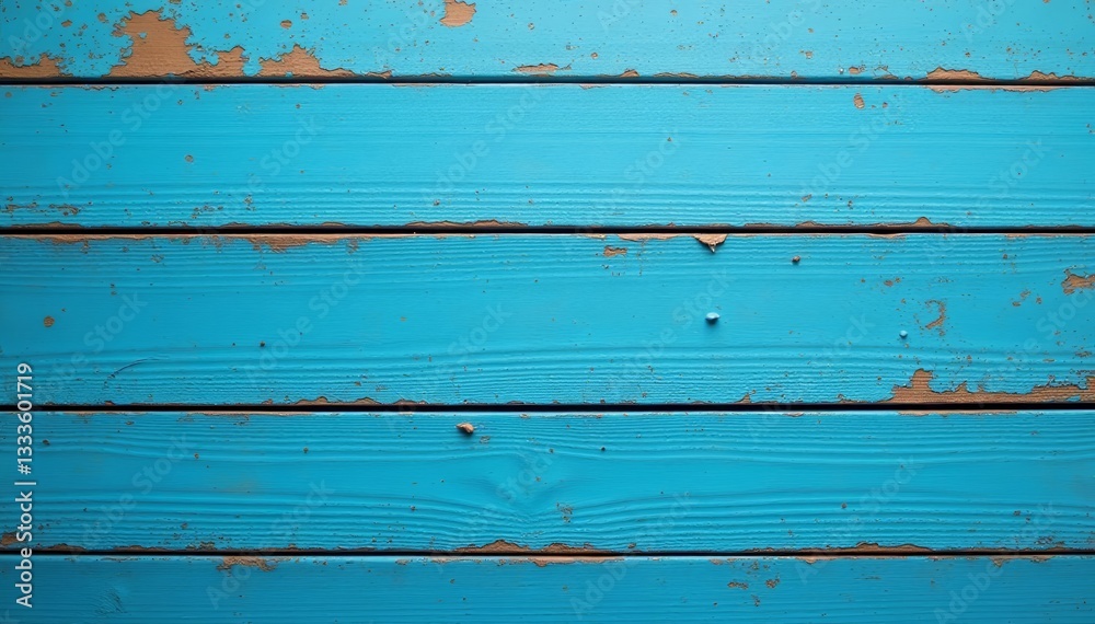 Obraz premium Rustic blue wooden planks with peeling paint and grime, old, distressed