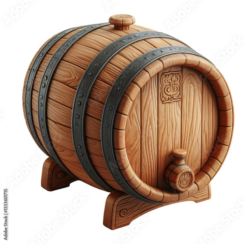 Wooden oak barrel isolated on white background