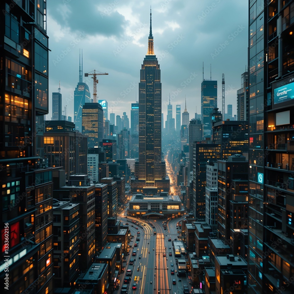Obraz premium Circuit board cityscape highlighting urban technological advancements