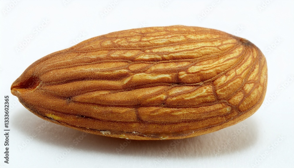 Close-up of a single almond, showcasing its rich brown color and intricate texture. A healthy and delicious nut. Close-up of a single almond, showcasing its rich brown color and intricate texture. A healthy and delicious nut.