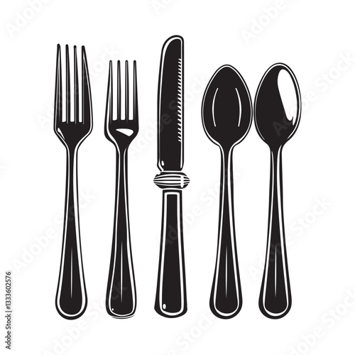 Vector design set of Fork Knife And Spoon image on white background.