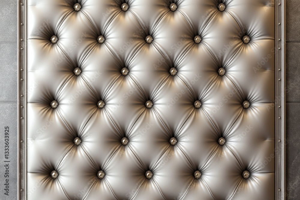 Naklejka premium Elegant Upholstery: A luxurious tufted headboard in soft neutral tones, showcasing exquisite details. Evokes the elegance and comfort.