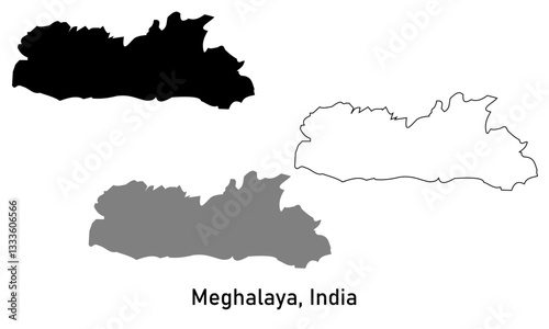 meghalaya map illustration isolated on background. map in black, gray, and outlines	