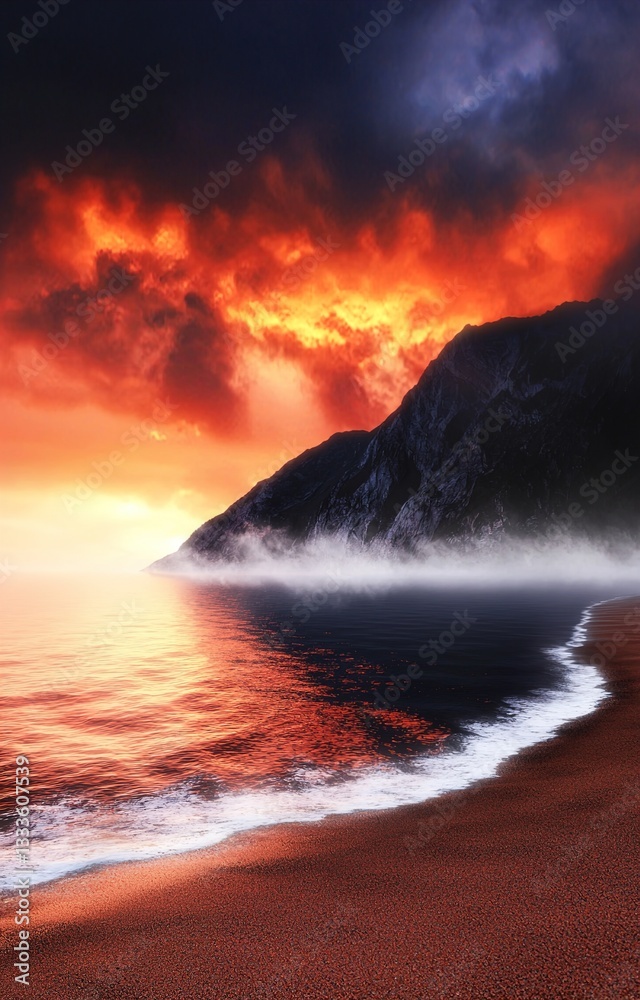 Fototapeta premium Dynamic cloud formation over serene horizon digital art piece minimalist environment artistic