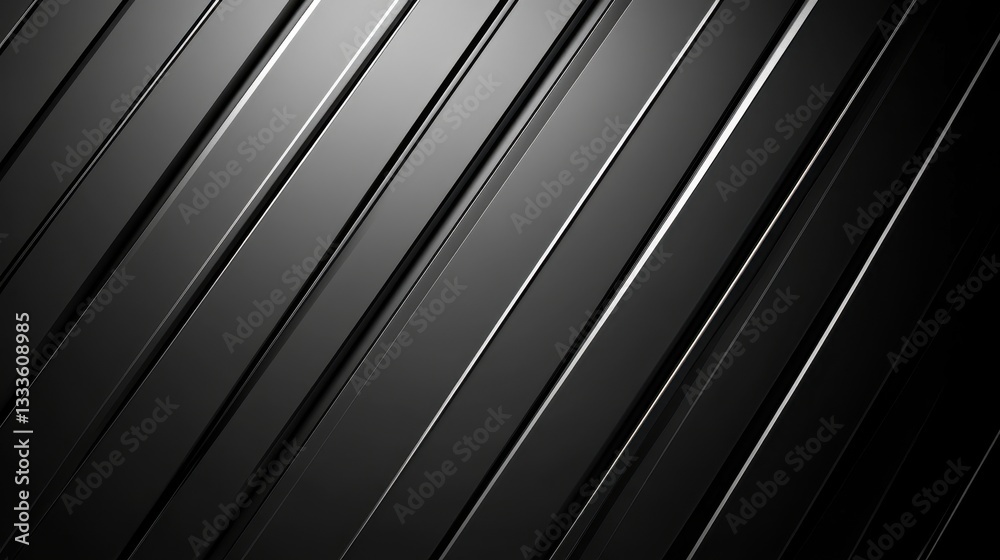 Obraz premium Monochromatic Metallic Ribbons: Captivating diagonal composition of metallic ribbons in varying shades of grey, casting intriguing shadows and highlights.