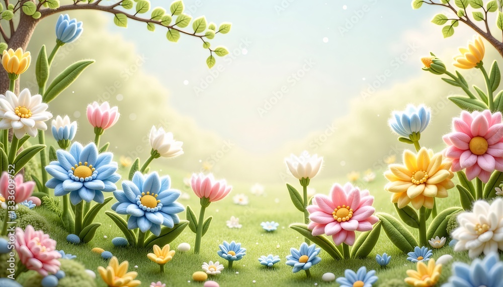 Pastel Flowers in Spring Meadow Pastel Flowers in Spring Meadow