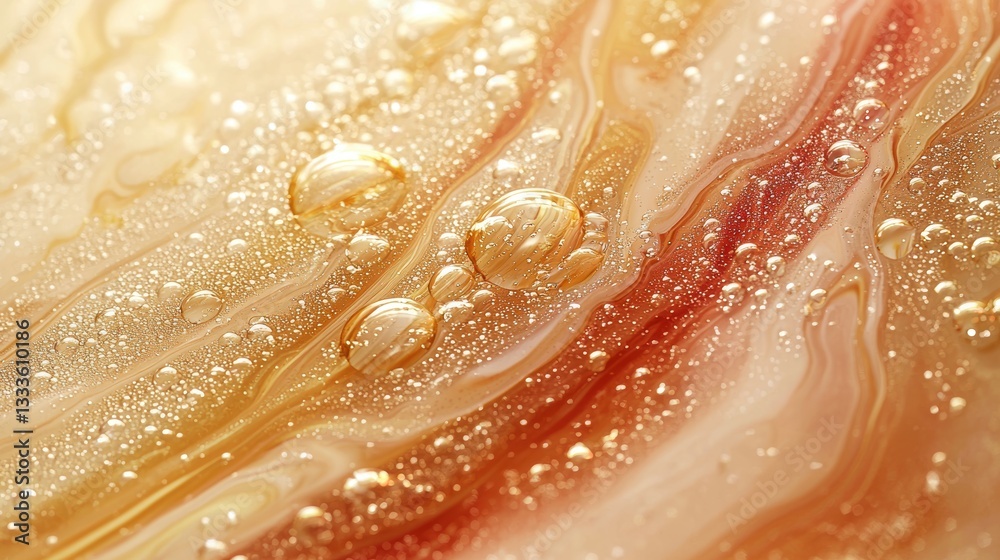 Fototapeta premium Oil and Water Interaction Close up of oil bubbles suspended in water, creating a mesmerizing abstract pattern of swirling colors and textures.