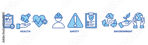 Icon set of hse web vector illustration concept with icons of health, safety, environment