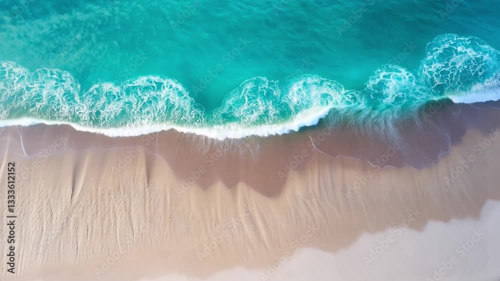 Aerial View of Serene Beach with Turquoise Waves and Sandy Shore Capturing Beauty of Ocean and Sea Coastline with Intricate Patterns and Textures in Water, Creating Calming and Peaceful Atmosphere Aerial View of Serene Beach with Turquoise Waves and Sandy Shore Capturing Beauty of Ocean and Sea Coastline with Intricate Patterns and Textures in Water, Creating Calming and Peaceful Atmosphere