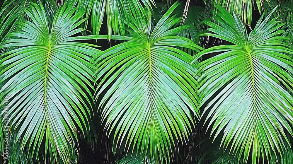 Fototapeta premium Lush green palm fronds, tropical foliage