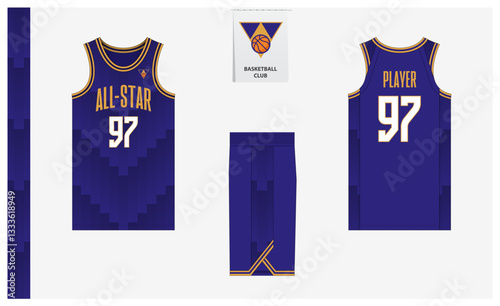 Basketball uniform mockup template design for sport club. Basketball jersey, basketball shorts in front and back view. Basketball logo design. 