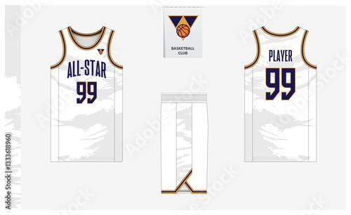 Basketball uniform mockup template design for sport club. Basketball jersey, basketball shorts in front and back view. Basketball logo design. 
