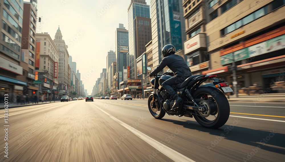 Motorcyclist Riding Through City Streets Motorcyclist Riding Through City Streets