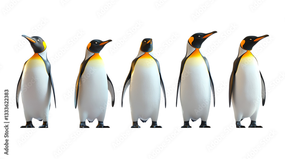 Fototapeta premium Pack Penguin Set on Transparent Background for Wildlife, Arctic, and Nature Illustrations
