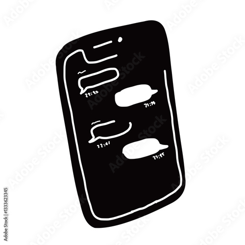 アプリでメッセージのやりとりをしているスマートフォンの手書きベクターイラストアイコン