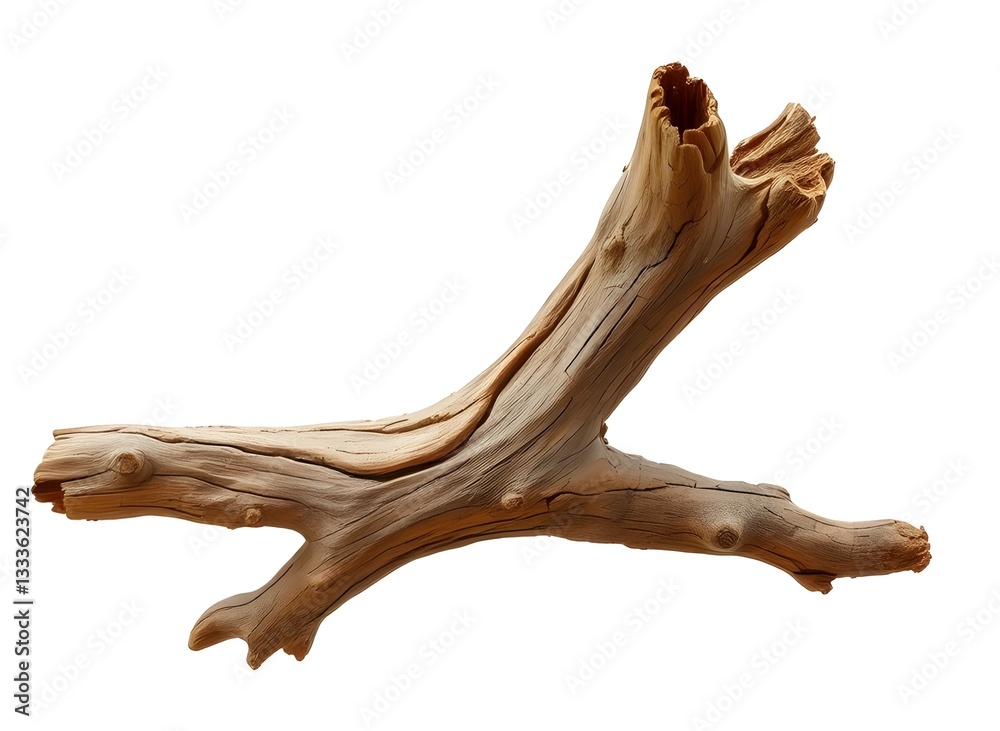 Fototapeta premium Artistic Driftwood Branch on White Background