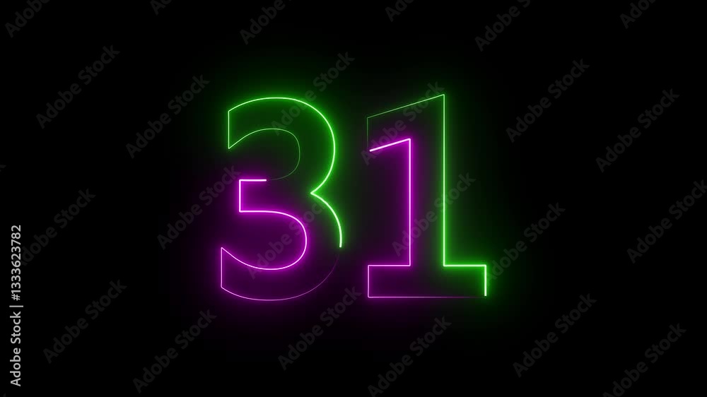 A neon 31 text icon features bold, glowing numbers in vibrant neon colors, often set against a dark background, creating a futuristic and eye-catching effect.