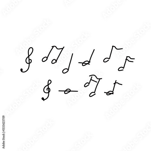 色々な形の音符の手書きベクターイラストアイコン（白）