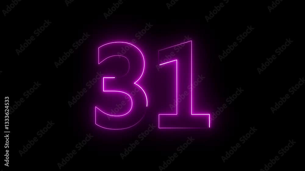 A neon 31 text icon features bold, glowing numbers in vibrant neon colors, often set against a dark background, creating a futuristic and eye-catching effect.