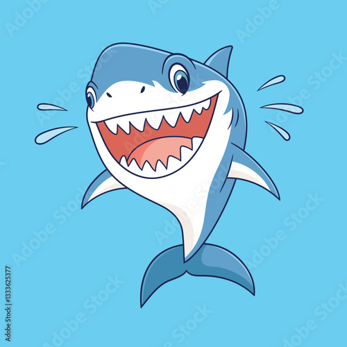 Cute blue shark with a big smile and teeth