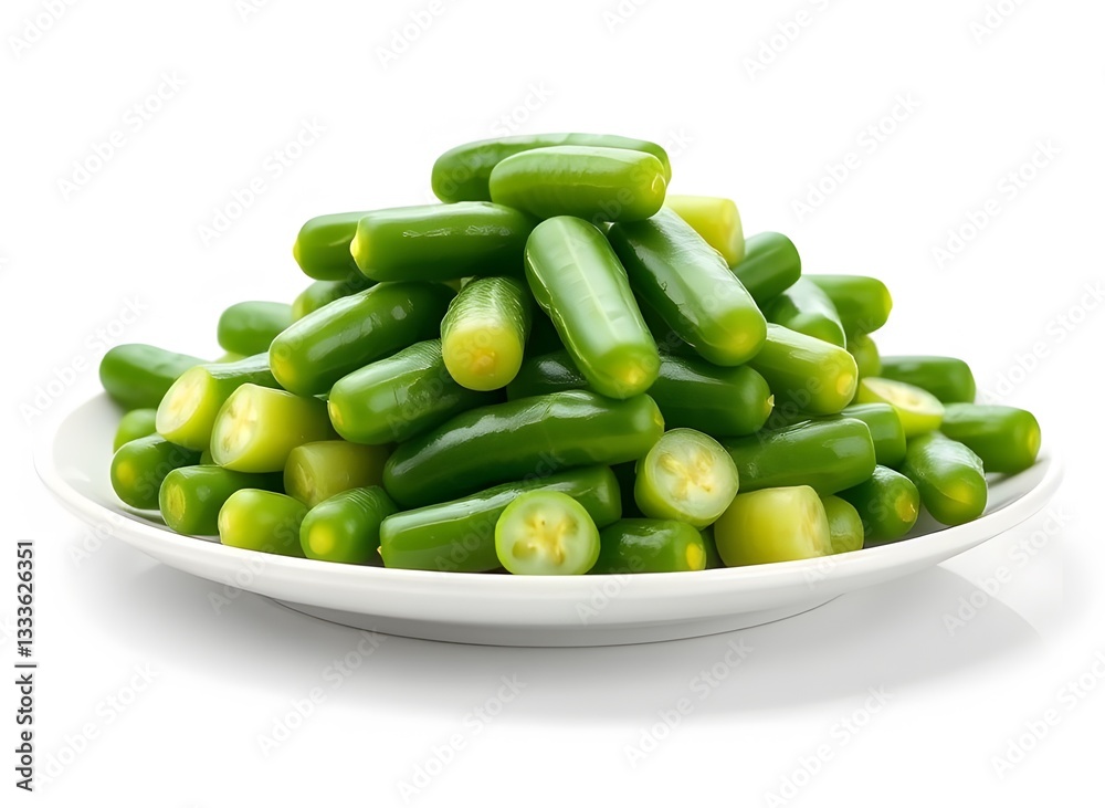 Fresh Green Vegetable Stacked on White Plate Fresh Green Vegetable Stacked on White Plate