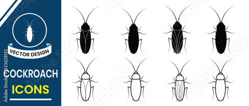 Cockroach icon vector set. Silhouette of cockroach icon, symbol, animal, pest, insect vector. Cockroach vector illustration.