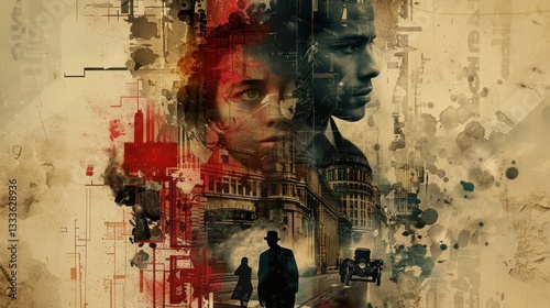 Design a collage-style movie poster for a time-travel film, blending images from different historical eras