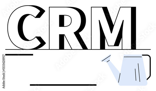 CRM letters with a minimalist watering can representing nurturing and growth. Ideal for customer management, business strategy, marketing, productivity, team collaboration, data analytics