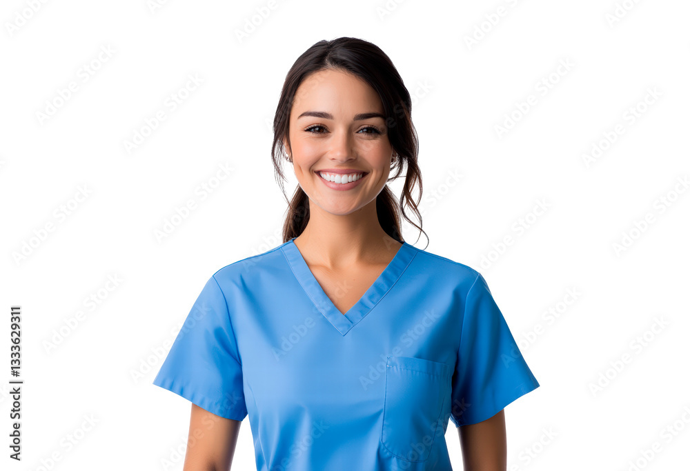 Smiling women nurse in blue uniform isolated on transparent background Smiling women nurse in blue uniform isolated on transparent background