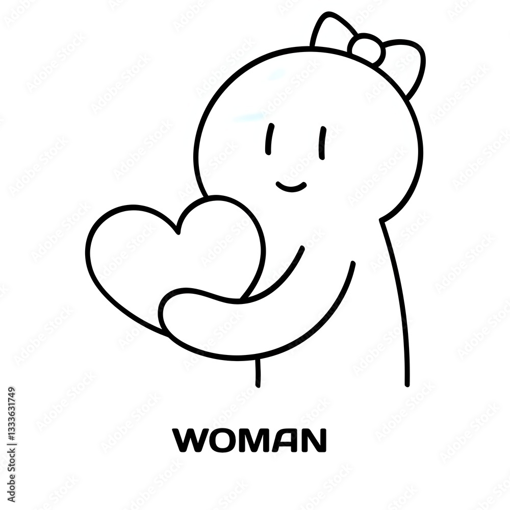 Fototapeta premium Woman editable stroke outline icon isolated on white background flat vector illustration, black outline, Pixel perfect