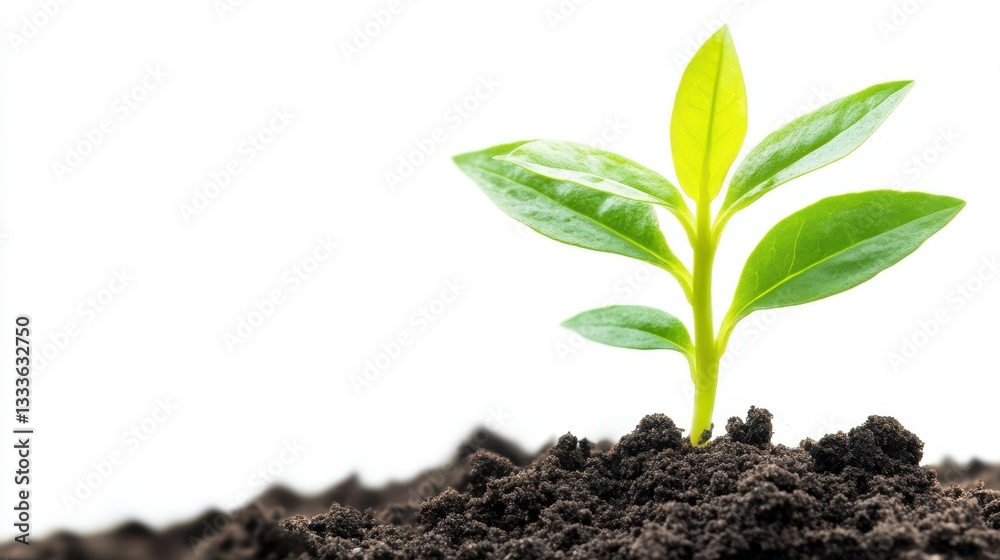 A young sprouting plant emerging from the ground, depicted against a white background. A young sprouting plant emerging from the ground, depicted against a white background.
