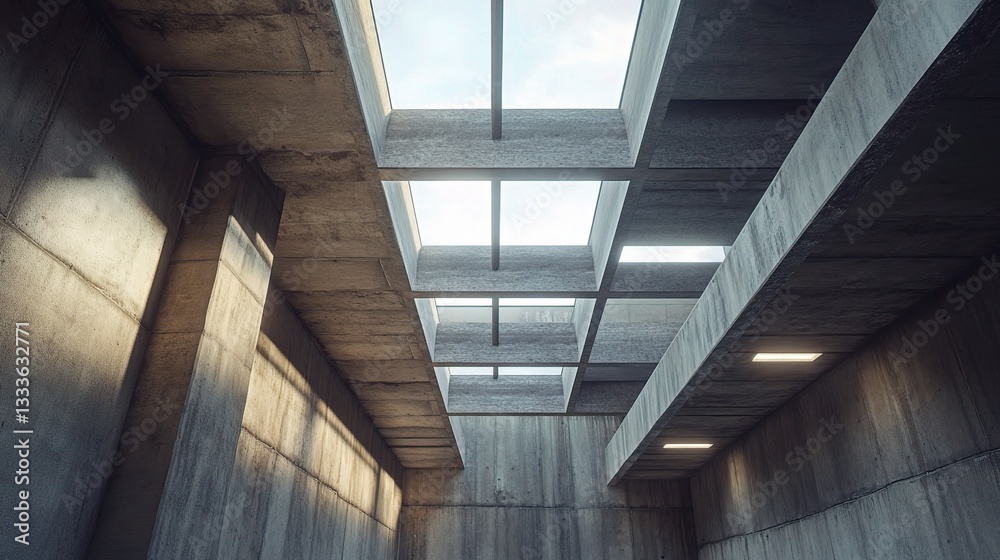 Fototapeta premium Massive Steel Beams Supporting Industrial Structure with Skylights