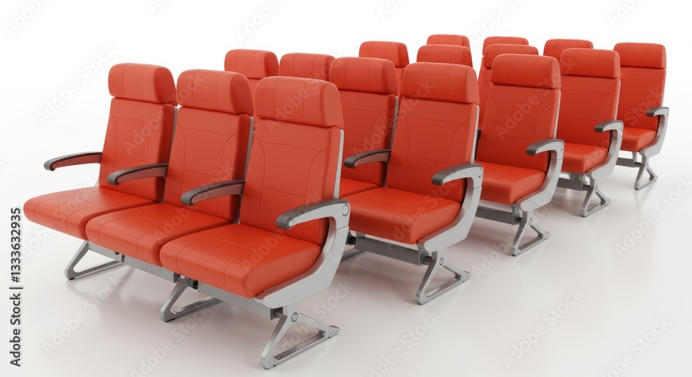 Fototapeta premium Row Of Modern Orange Leather Seats With Armrests In A White Studio Setting