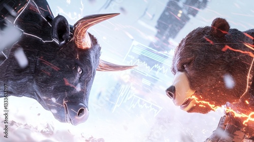 Futuristic Bull vs Bear Market Showdown  Stock Trading  Finance  Investment