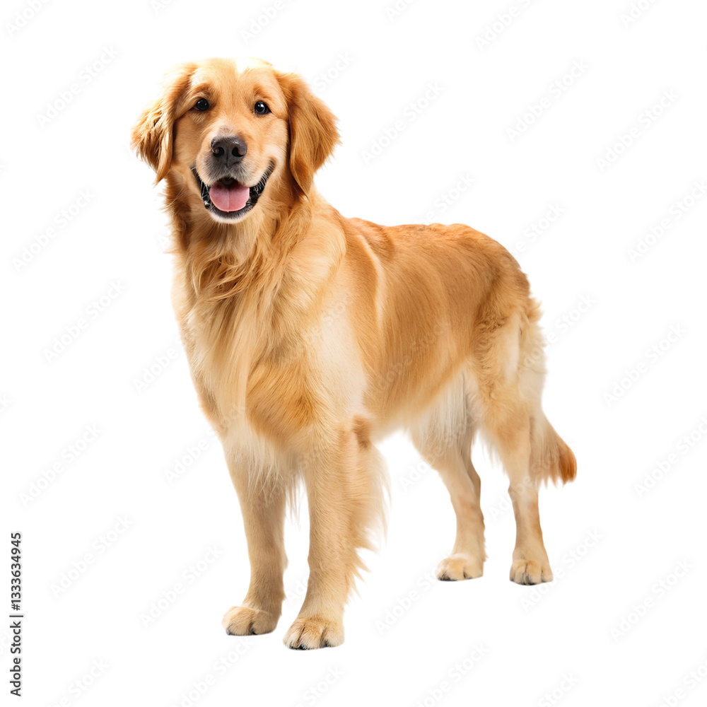 Golden dog standing on transparency background, looking happy and playful Golden dog standing on transparency background, looking happy and playful