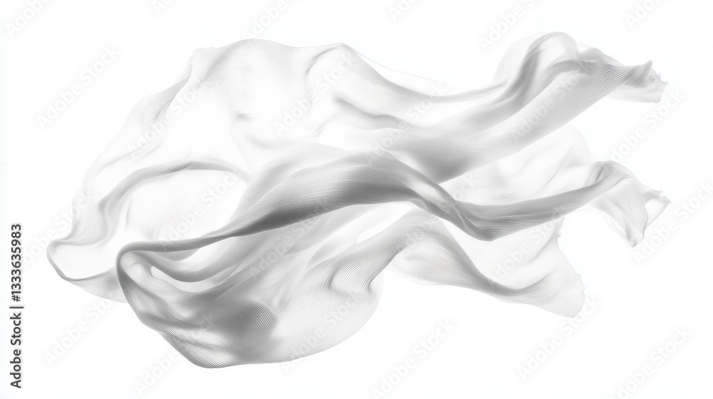 Abstract wavy white silk or satin isolated on a white background. Abstract wavy white silk or satin isolated on a white background.