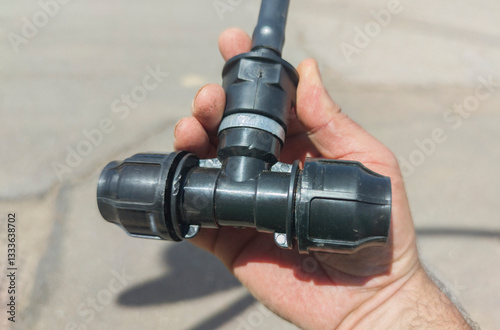 Obraz na płótnie Polyethylene T connection for irrigation system w salonie