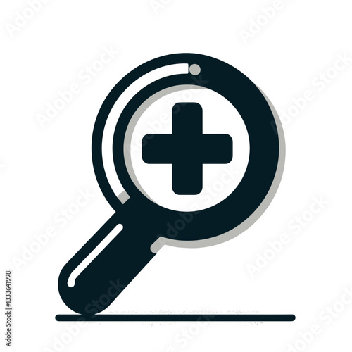 Magnifying glass icon with prominent plus sign for zooming and enhancement concept on a transparent background