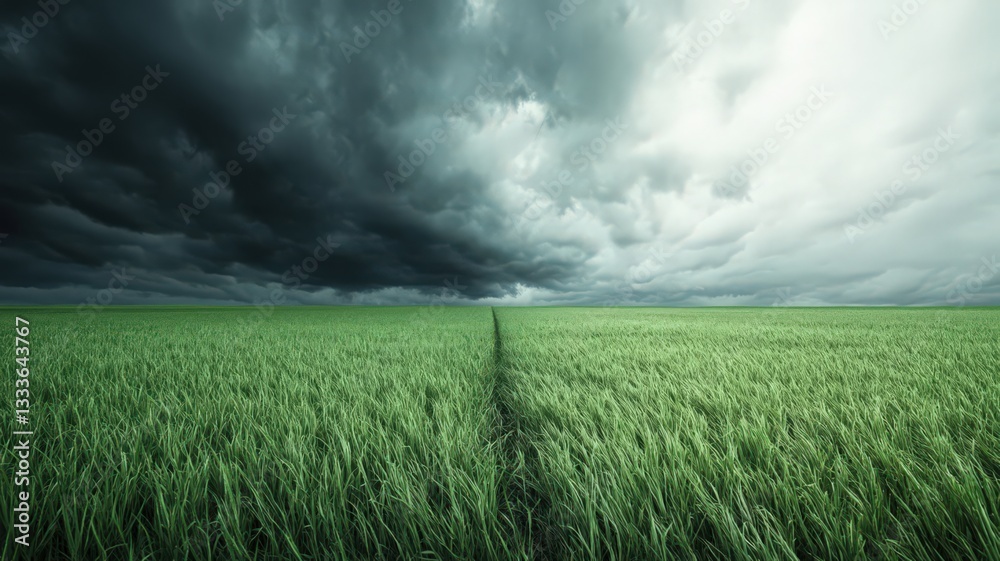 Dark Storm Clouds Over Lush Green Field