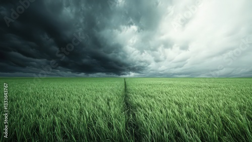Obraz na płótnie Dark Storm Clouds Over Lush Green Field w salonie