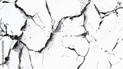 High-resolution monochrome image depicting a detailed close-up of a cracked surface.  The cracks are irregular, varying in width and depth, creating a network of lines across the predominantly