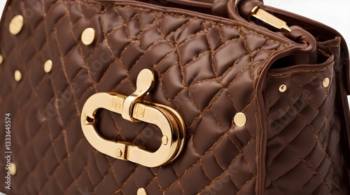 Obraz na płótnie Brown quilted leather bag showing stitching and golden closure.generative.ai
w salonie