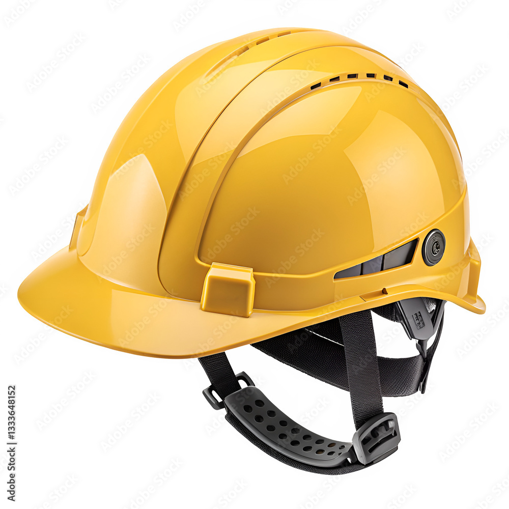 Fototapeta premium A durable, high-visibility yellow hard hat made of sturdy materials.