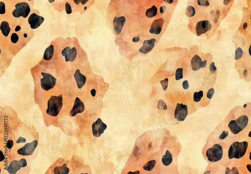 Abstract Background with Soft Watercolor Spots and Animal Print in Earthy Tones for Artistic or Fashion Design Projects