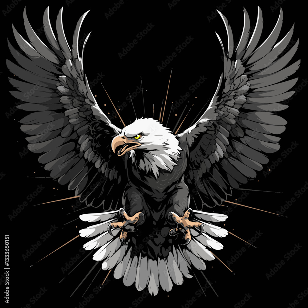Eagle with wings spread wide, featuring a sharp and fierce design, symbolizing strength, power, and determination. Generative by Ai