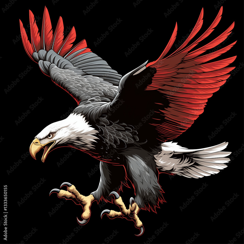 Eagle with wings spread wide, featuring a sharp and fierce design, symbolizing strength, power, and determination. Generative by Ai